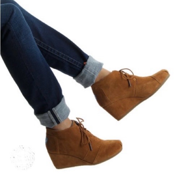 Toms Boho rust burnt Orange suede wedge boots - Picture 2 of 6